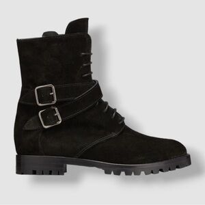 Manolo Blahnik Women's Black Tiniosa Suede Short Moto Boot Shoes Size 36